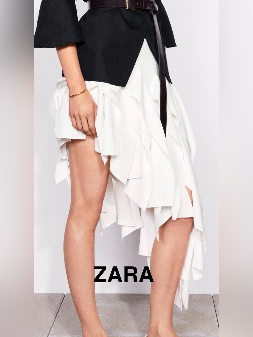 ZARA White Asymmetrical Ruffle High-Low Skirt - Size XL - NEW